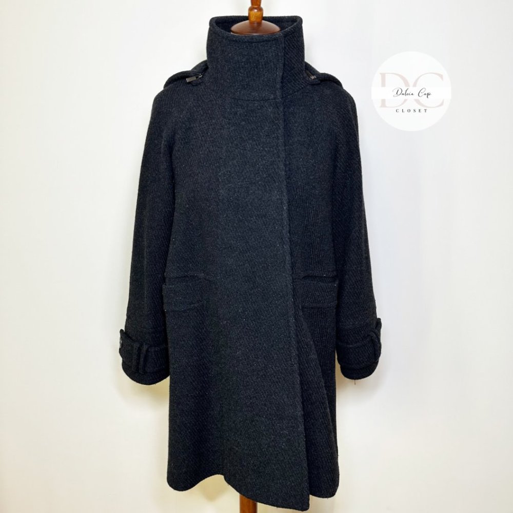 MASSIMO DUTTI Long Pea Coat Belled Sleeves Size 26 US - Picture 2 of 13